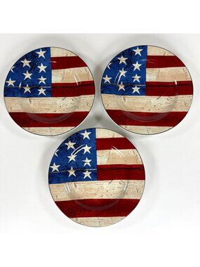 Warren Kimble Sakura Colonial 1997 Americana Flag Salad Plates 8" Set Of 3